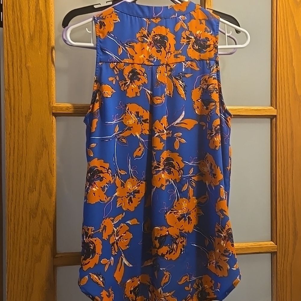 Floral Sleeveless Top Blue Orange Small Blouse Womens Hi Low Shirt ALLISON JOY - Picture 7 of 12